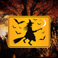 Funny Witch Crossing Yard Sign, Halloween Lawn Decoration with Stakes, Scary Outdoor Witch Sign, Spooky Fall Home Decor with Metal H-Stake