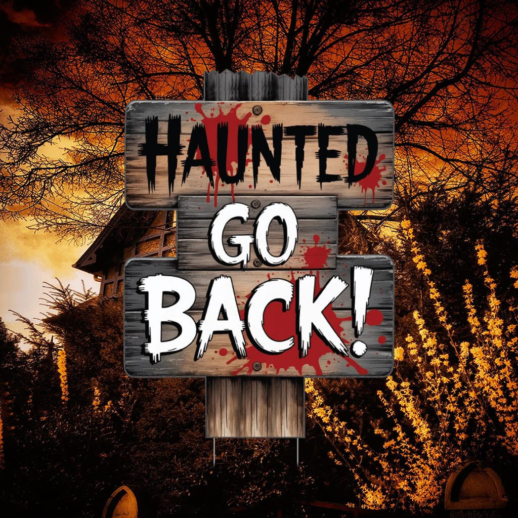 Beware Danger Haunted Keep Out Yard Sign with Stakes, Scary Halloween Lawn Decoration, Spooky Outdoor Haunted House or Walkway Décor