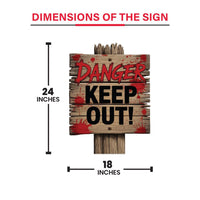 Beware Danger Haunted Keep Out Yard Sign with Stakes, Scary Halloween Lawn Decoration, Spooky Outdoor Haunted House or Walkway Décor