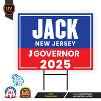 Jack Ciattarelli For New Jersey Governor 2025 Yard Sign, Corrugated Plastic Governor Elections Race Red White & Blue Sign with Metal H-Stake