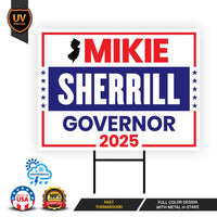 Mikie Sherrill For New Jersey Governor 2025 Yard Sign, Corrugated Plastic Governor Elections Race Red White & Blue Sign with Metal H-Stake