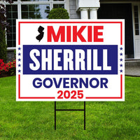 Mikie Sherrill For New Jersey Governor 2025 Yard Sign, Corrugated Plastic Governor Elections Race Red White & Blue Sign with Metal H-Stake