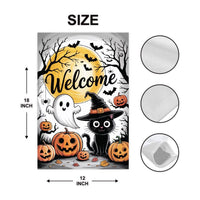 Welcome Halloween Garden Flag, Spooky Black Cat Ghost Pumpkin Yard Flag, Funny Small Fall Outdoor Decor, Holiday Cosplay Party Flag