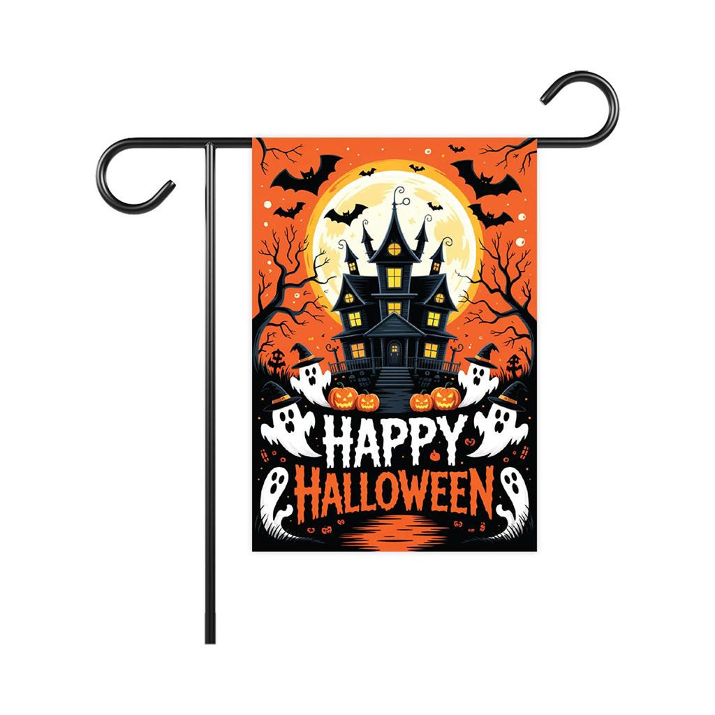 Haunted House Halloween Garden Flag, Ghost Pumpkin Bats Yard Flag, Fall Porch Decoration, Spooky Outdoor Holiday Lawn Welcome Flag