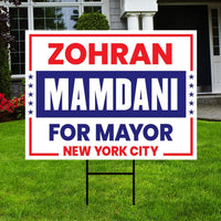 Zohran Mamdani For New York City Mayor 2025 Election Yard Sign, Corrugated Plastic Election Race Red White & Blue Sign with Metal H-Stake