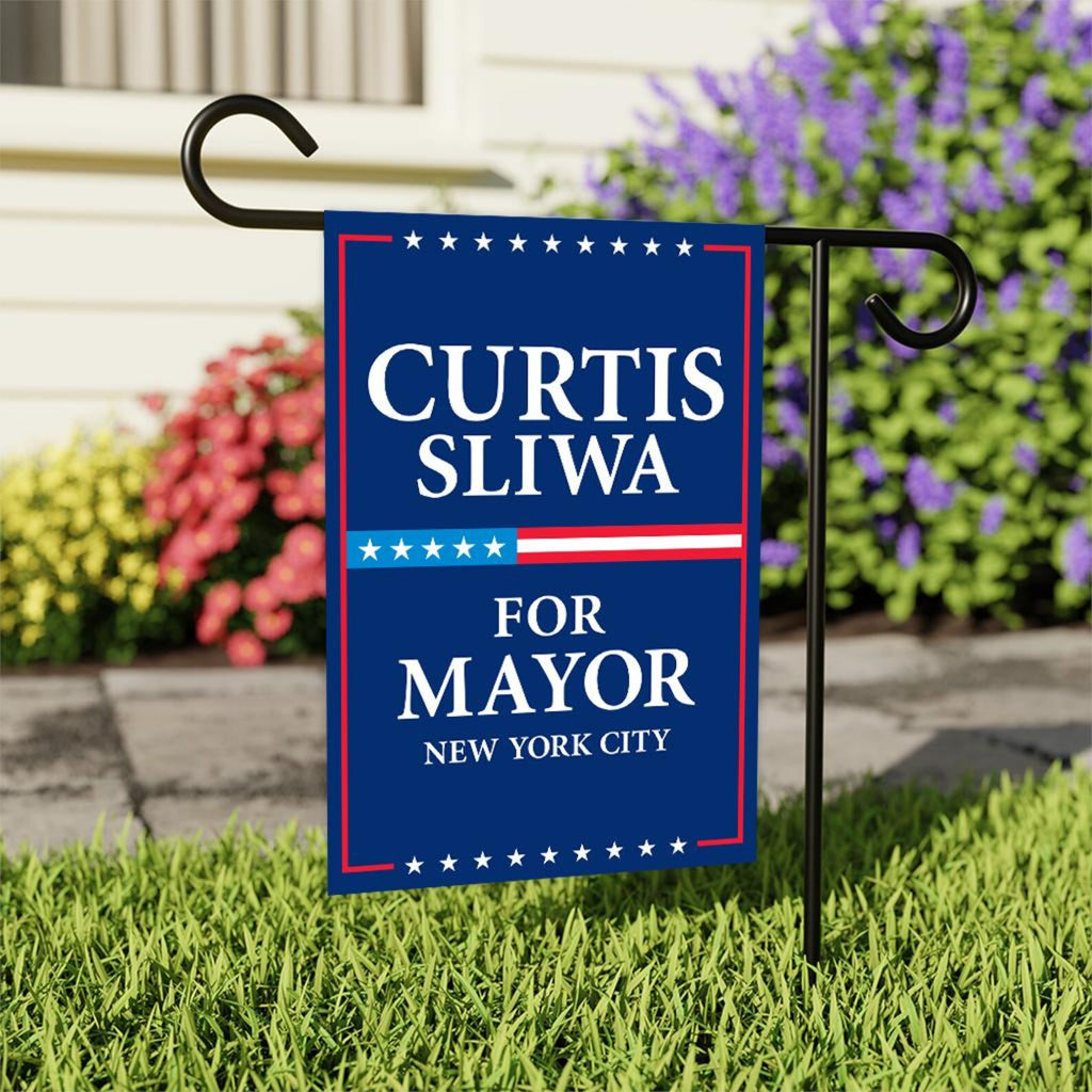 Curtis Sliwa For New York City Mayor Election 2025 Garden Flag, Double Sided, NYC’s Mayor, Race Red White & Blue Flag