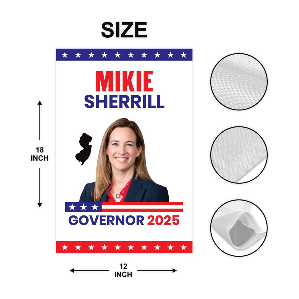 Mikie Sherrill For New Jersey Governor 2025 Garden Flag, Double Sided, 2025 Governor Flag, Elections Flag, Race Red White & Blue Flag