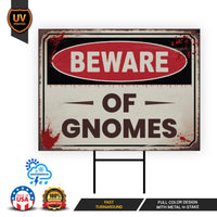 Beware of Gnomes Yard Sign, Keep Out Halloween Lawn Decoration, Scary Spooky Outdoor Decor, Creepy Circus Warning Sign with Metal H-Stake