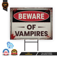 Beware of Vampires Yard Sign, Keep Out Halloween Lawn Decoration, Scary Spooky Outdoor Decor, Creepy Circus Warning Sign with Metal H-Stake