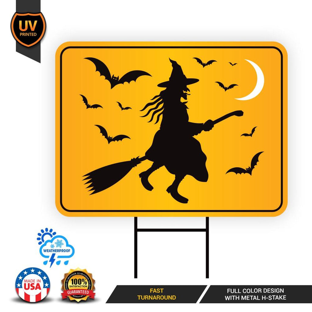 Funny Witch Crossing Yard Sign, Halloween Lawn Decoration with Stakes, Scary Outdoor Witch Sign, Spooky Fall Home Decor with Metal H-Stake