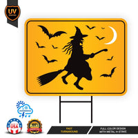 Funny Witch Crossing Yard Sign, Halloween Lawn Decoration with Stakes, Scary Outdoor Witch Sign, Spooky Fall Home Decor with Metal H-Stake