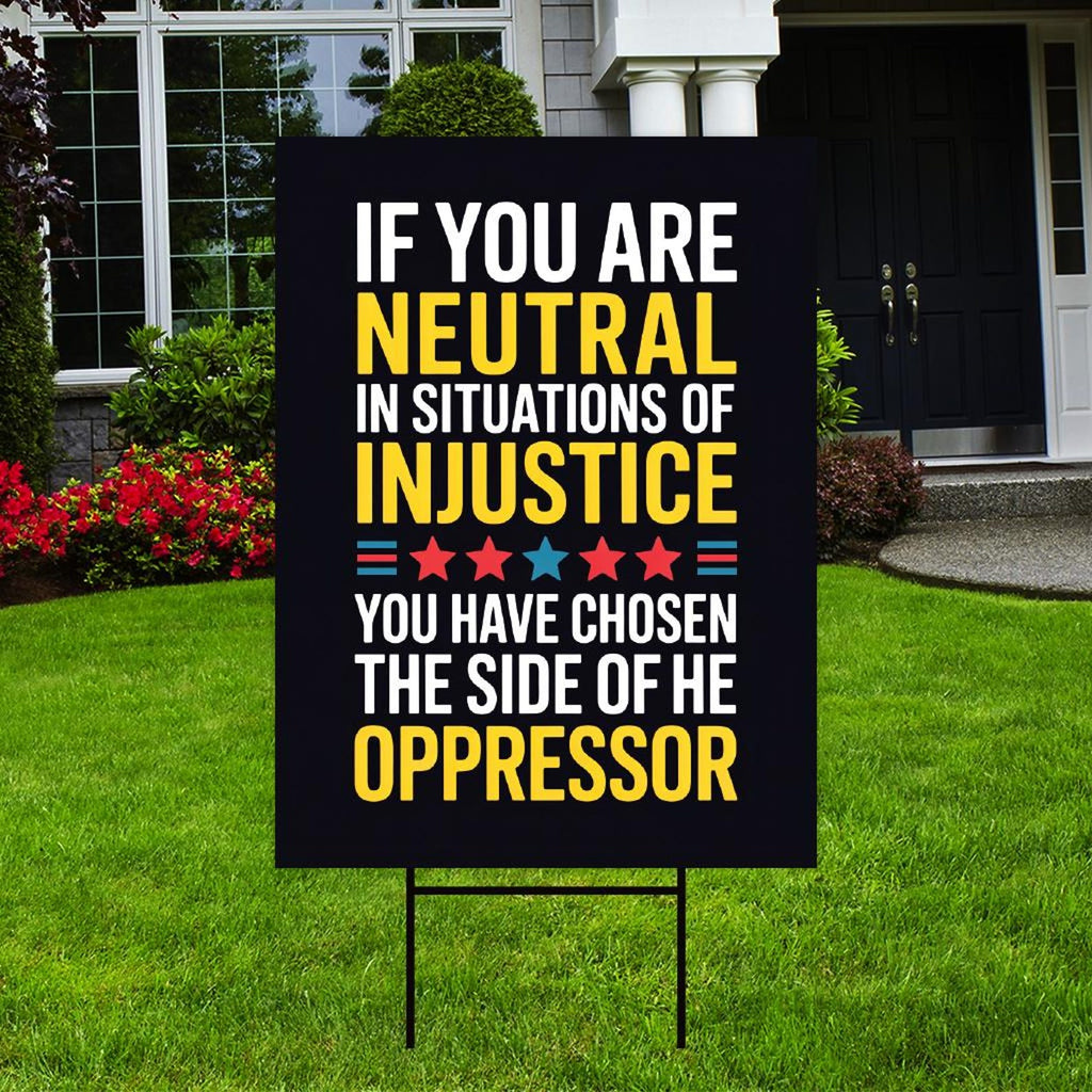 If You Are Neutral in Situations of Injustice Yard Sign, Resist Hate, Anti-Trump, Resist Racism, Resist Fascism Sign with Metal H-Stake