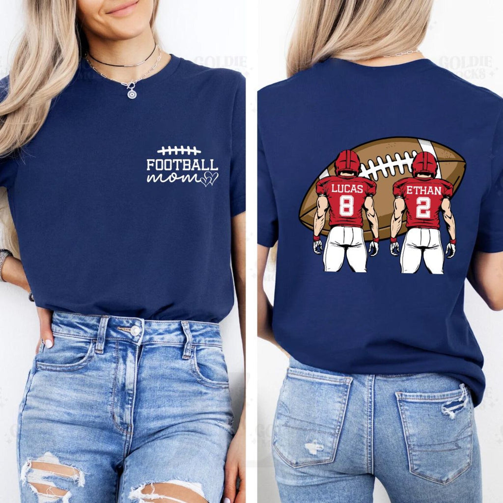 Custom Football Mom Shirt with Kids Name, Two Sided