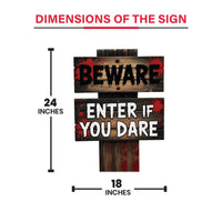 Beware Danger Haunted Keep Out Yard Sign with Stakes, Scary Halloween Lawn Decoration, Spooky Outdoor Haunted House or Walkway Décor