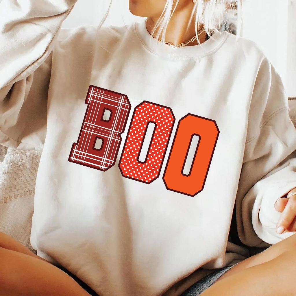 Boo Halloween Sweatshirt, Spooky Fun Fall Crewneck Tee