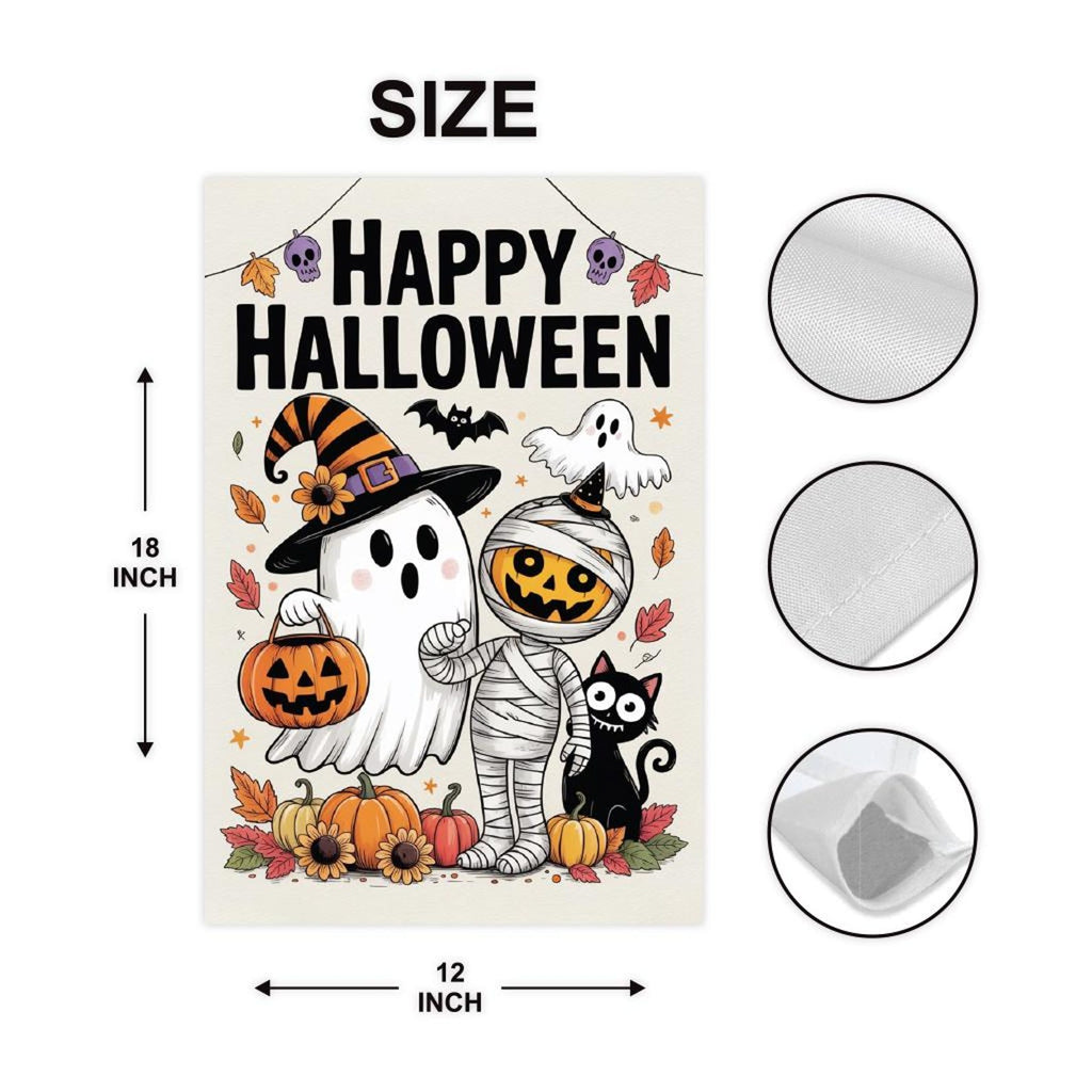 Happy Halloween Garden Flag, Spooky Ghost Jack-O'-Lantern Yard Flag, Small Seasonal Fall Decor, Holiday Party Cosplay Welcome Flag