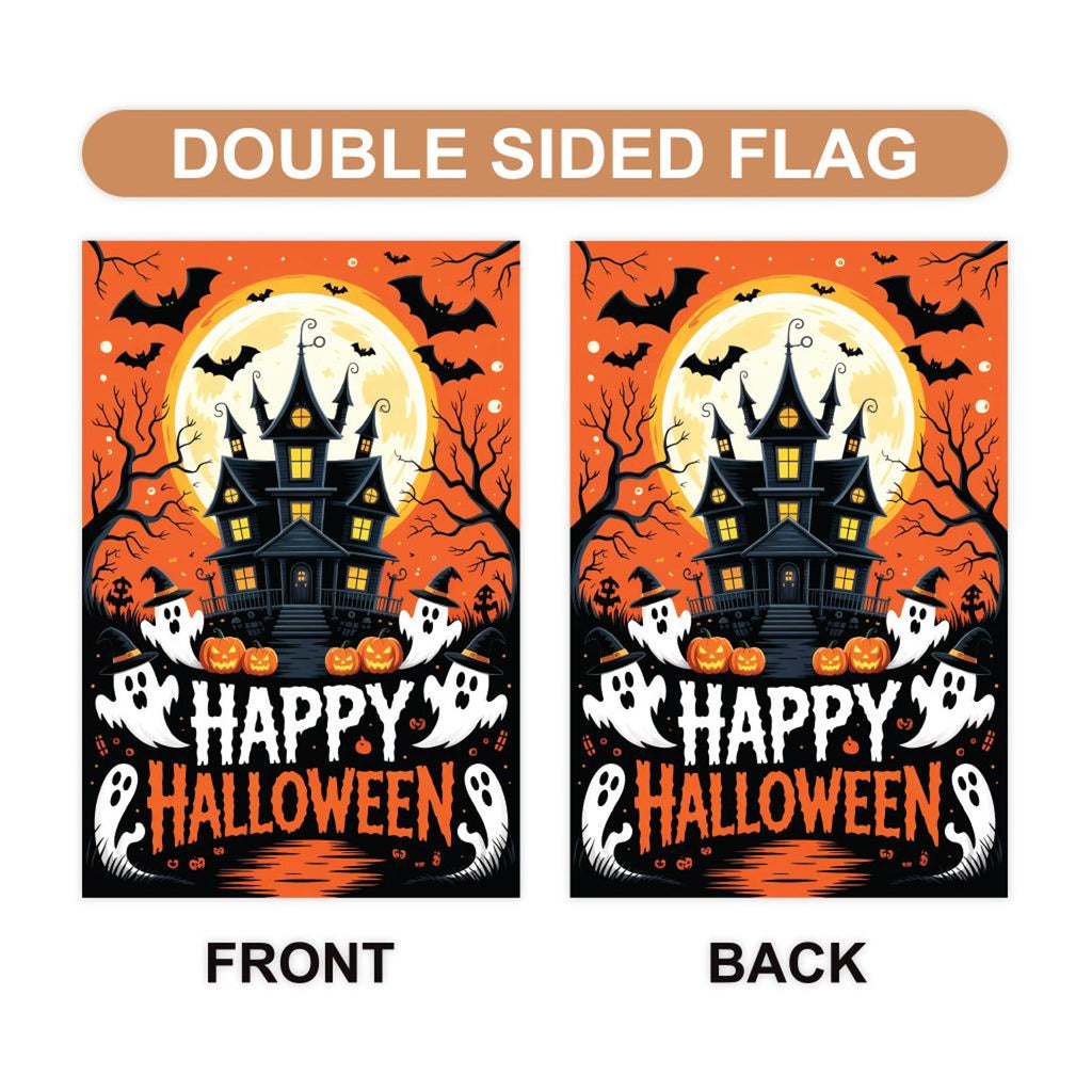 Haunted House Halloween Garden Flag, Ghost Pumpkin Bats Yard Flag, Fall Porch Decoration, Spooky Outdoor Holiday Lawn Welcome Flag
