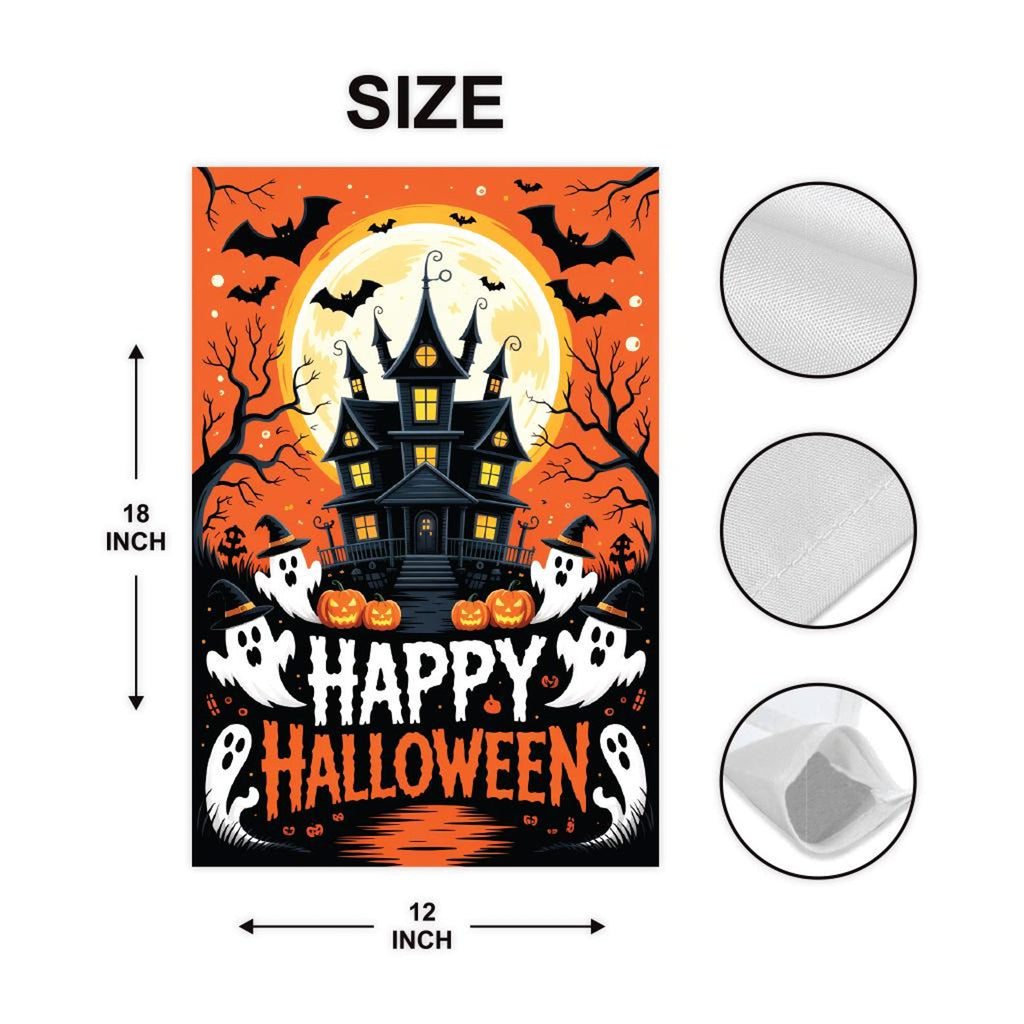 Haunted House Halloween Garden Flag, Ghost Pumpkin Bats Yard Flag, Fall Porch Decoration, Spooky Outdoor Holiday Lawn Welcome Flag