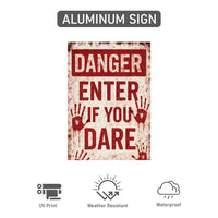 Danger Enter If You Dare Halloween Yard Sign with 16" Stake, Rust-Free Aluminum Scary Garden Decoration, Outdoor Haunted House Warning Sign