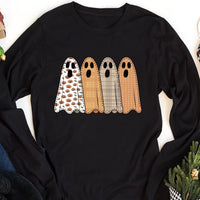 Preppy Floral Ghost Long Sleeve Shirt, Fall Ghost Tee