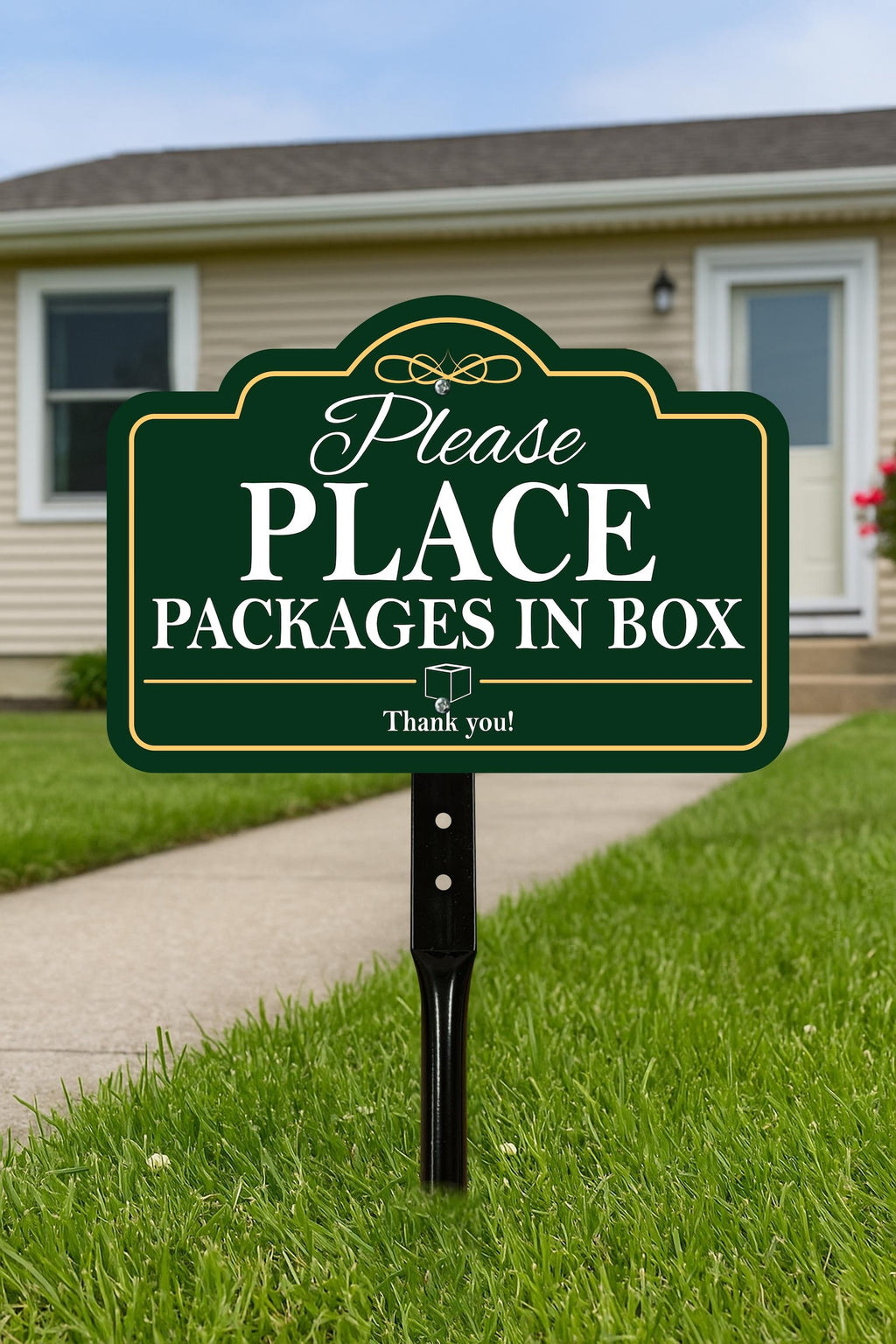 3 Pack Package Deliveries Yard Sign with 16" Stake, Rust-Free Aluminum Please Place Packages in Box Sign, Outdoor Instruction Lawn Marker