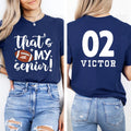 Personalized Senior 2025 Football Mom Shirt, Custom Name Number Football Shirt, Senior Name and Player Number Mom Unisex Tee, Front Back