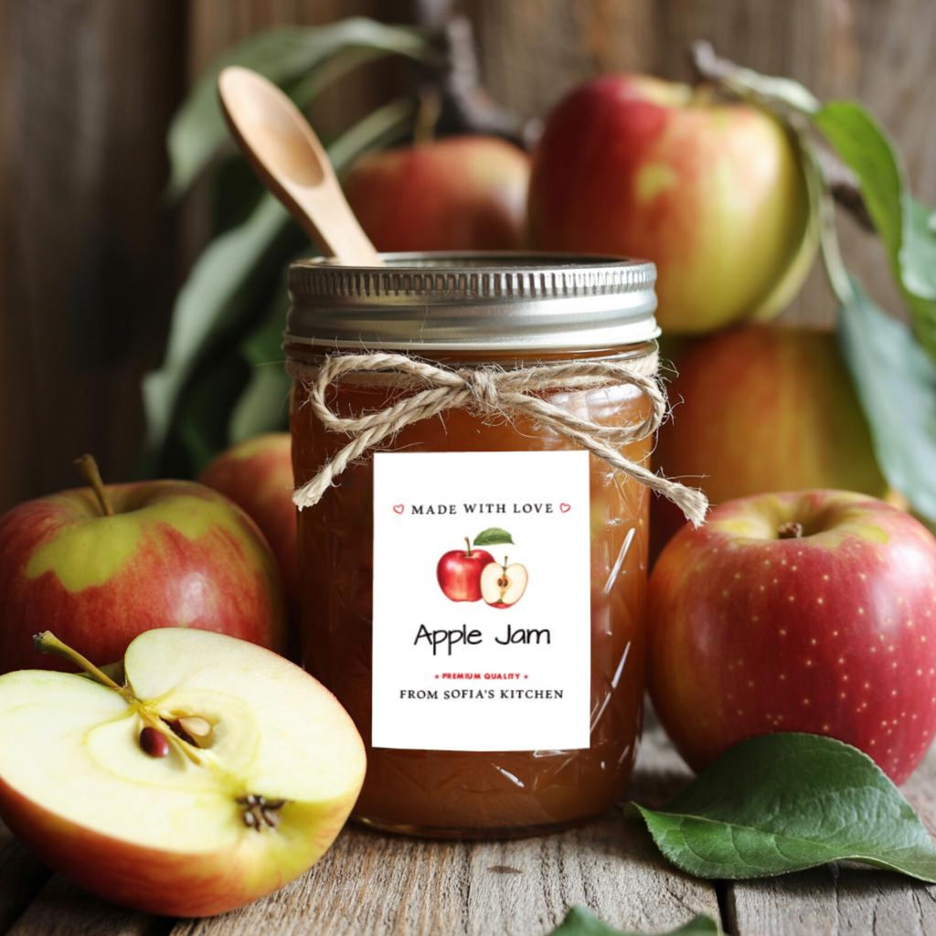 Personalized Apple Jam Roll Labels, Custom Apple Jam Product Stickers, Business Apple Jam Labels for Jars, Apple Jam Canning, Lid Stickers