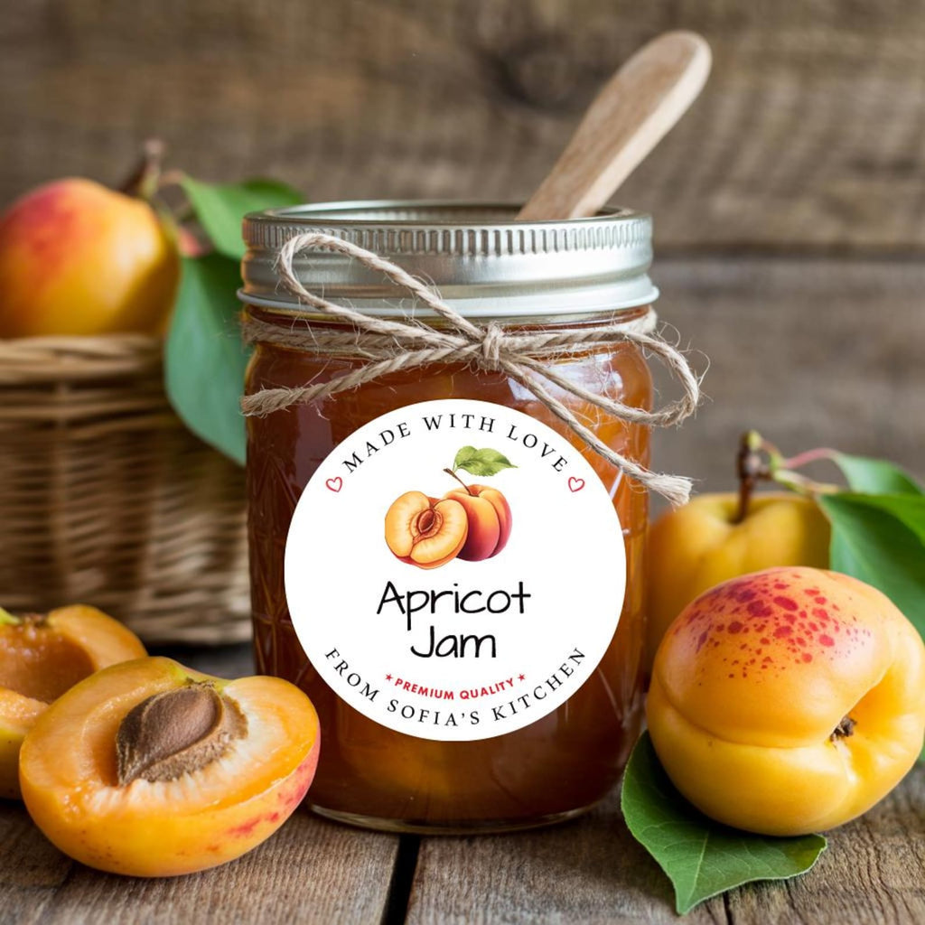 Personalized Apricot Jam Roll Labels, Custom Apricot Jam Product Stickers, Business Apricot Jam Labels for Jars, Canning, Lid Stickers