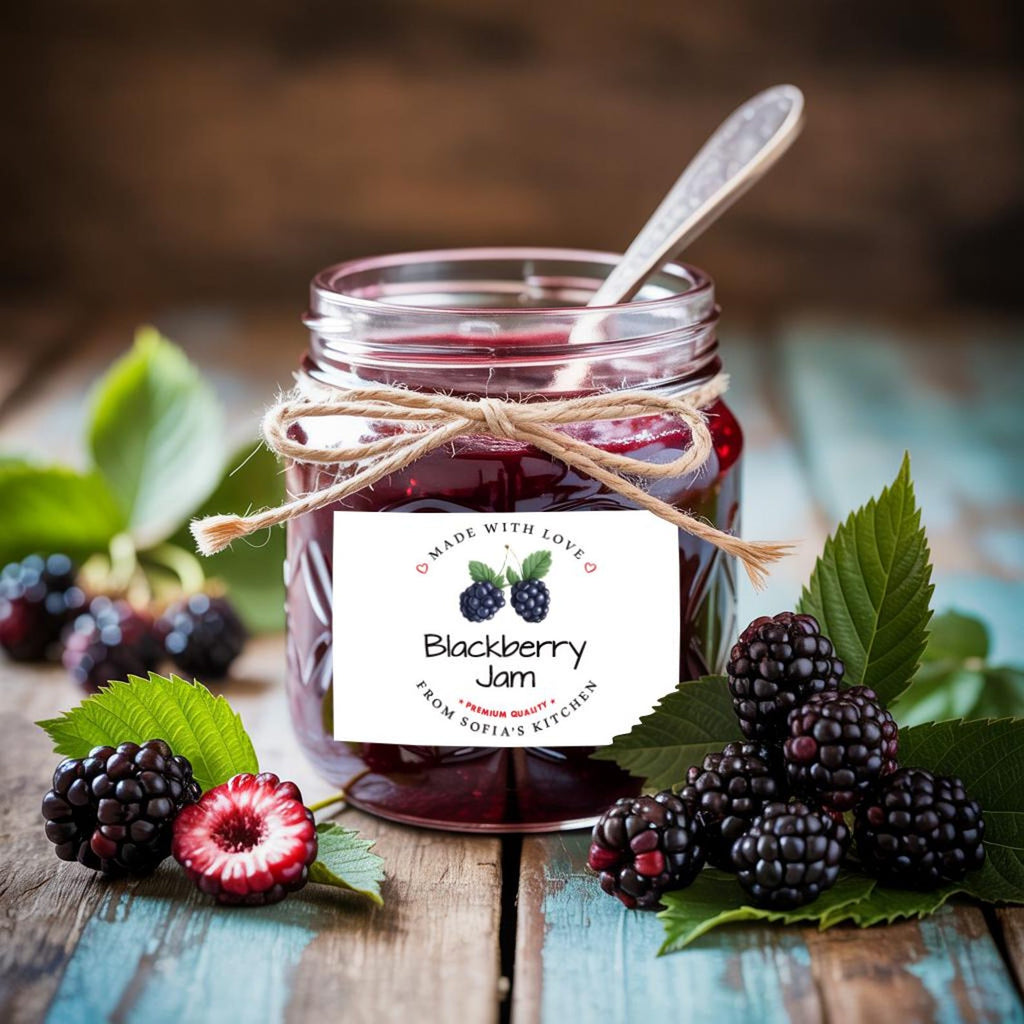 Personalized Blackberry Jam Roll Labels, Custom Blackberry Jam Product Stickers, Business Jam Labels for Jars, Canning, Lid Stickers