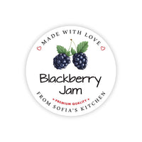 Personalized Blackberry Jam Roll Labels, Custom Blackberry Jam Product Stickers, Business Jam Labels for Jars, Canning, Lid Stickers