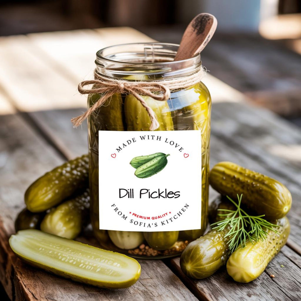 Personalized Dill Pickle Roll Labels, Custom Pickle Product Stickers, Business Dill Pickle Labels for Jars, Pickle Canning, Lid Stickers
