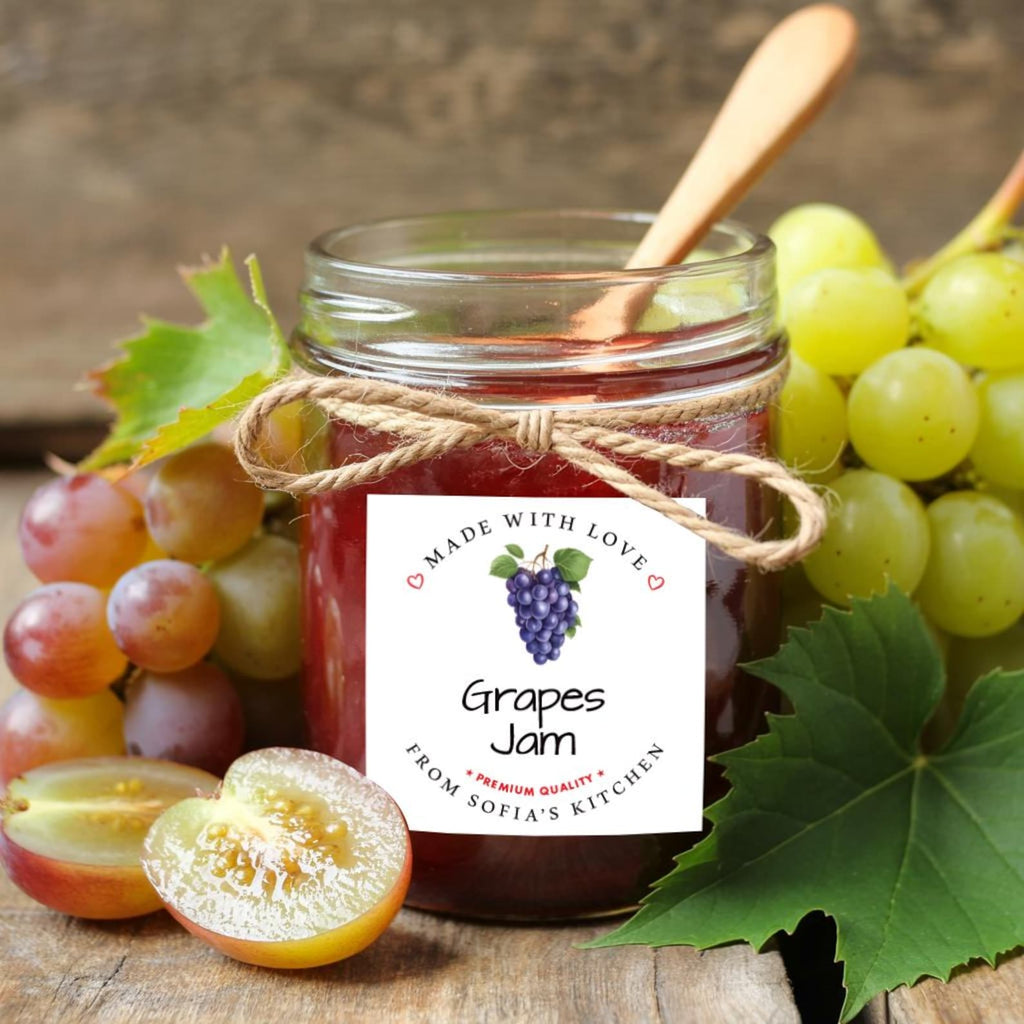 Personalized Grape Jam Roll Labels, Custom Grape Jelly Product Stickers, Business Grape Jelly Labels for Jars, Canning, Lid Stickers
