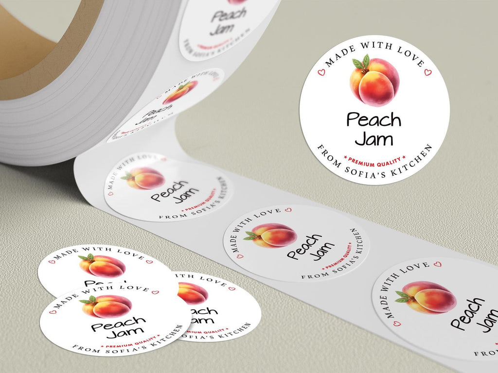 Personalized Peach Jam Roll Labels, Custom Peach Jam Product Stickers, Business Peach Jam Labels for Jars, Peach Jam Canning, Lid Stickers