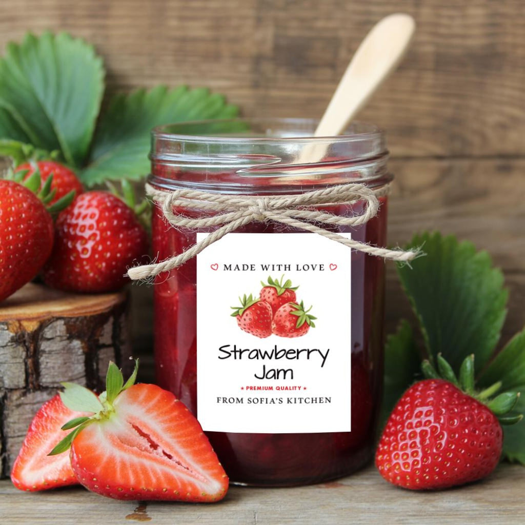 Personalized Strawberry Jam Roll Labels, Custom Strawberry Jam Product Stickers, Business Labels for Jars, Jam Canning, Lid Stickers