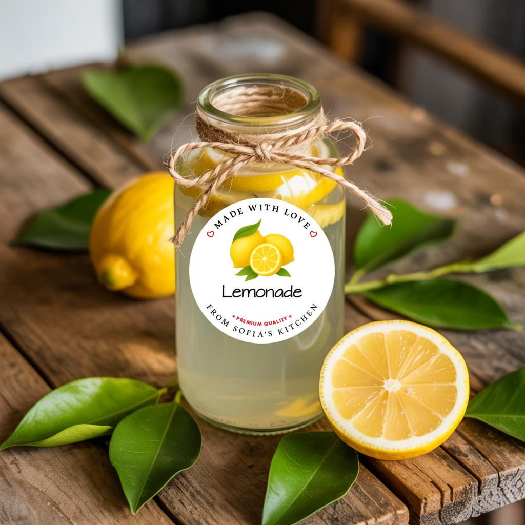 Personalized Lemonade Roll Labels, Custom Lemonade Product Stickers, Business Labels for Bottles & Jars, Homemade, Canning, Lid Stickers