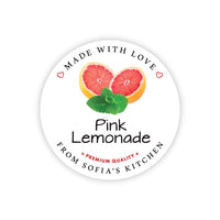 Personalized Pink Lemonade Roll Labels, Custom Pink Lemonade Product Stickers, Business Labels for Bottles & Jars, Canning, Lid Stickers