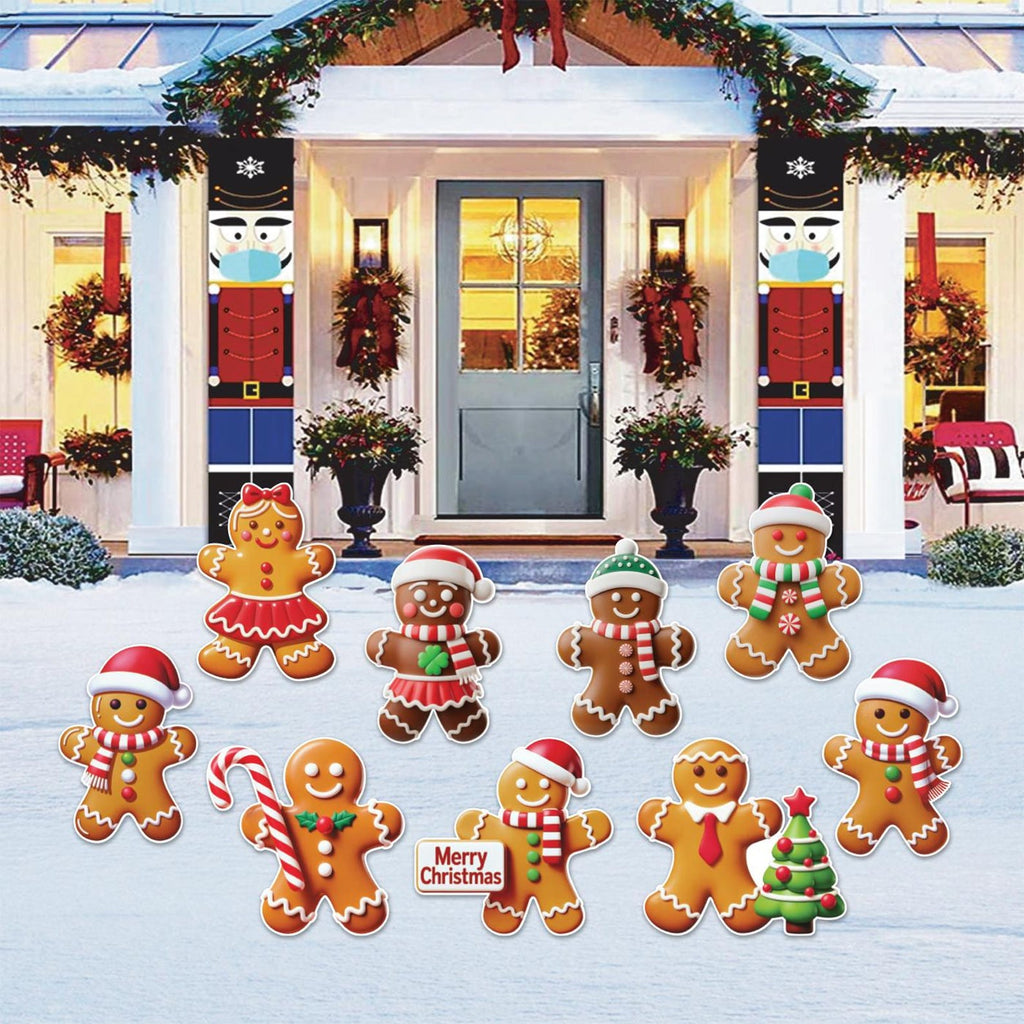 Christmas Gingerbread Man Yard Signs, Outdoor Lawn Decorations with Stakes, Holiday Garden Patio Pathway Xmas House Party Décor