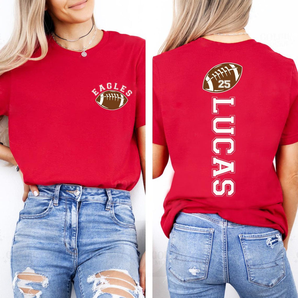 Custom Football Shirt, Personalized Football Shirt with Number, Football Mom Tee, Front Back