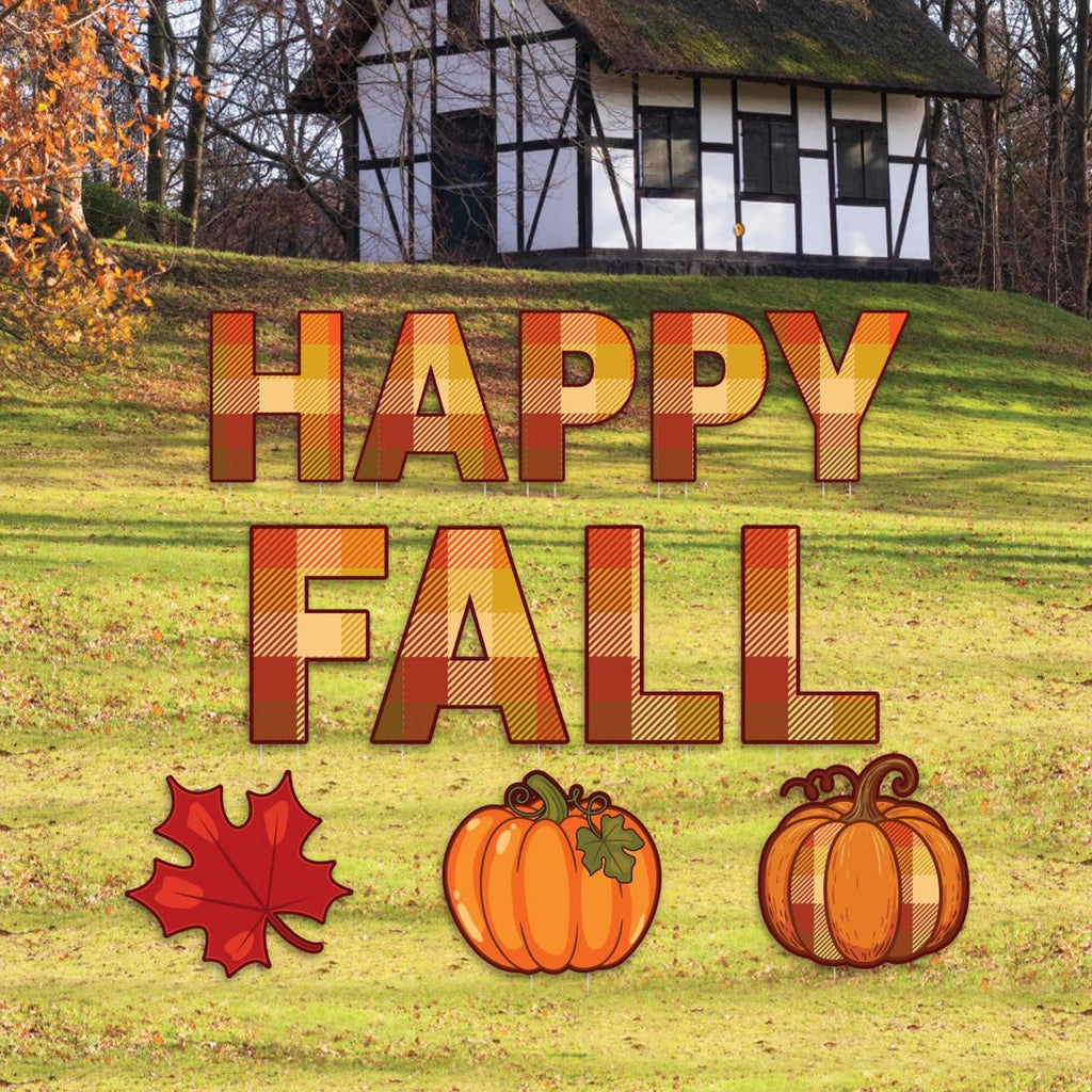 Happy Fall Yard Sign with Metal Stakes, Thanksgiving Lawn Decorations, Autumn Harvest Pumpkin Maple Leaf Outdoor Patio Garden Walkway Décor