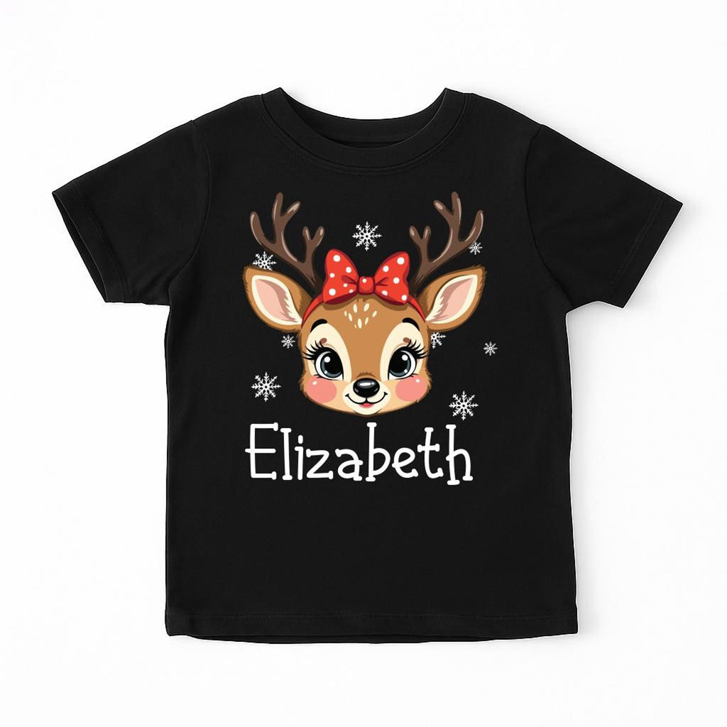 Personalized Girls Christmas Shirt, Custom Reindeer Name Toddler Shirt, Custom Retro Xmas Girls Tee, Unisex Shirt, Cute Holiday Girls Gifts