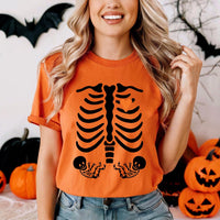 Skeleton Halloween Maternity Shirt, Fall Twin Pregnancy Announcement Tee, Spooky Pregnant Costume Shirt