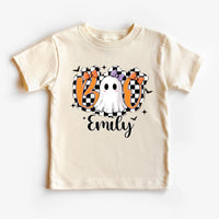 Halloween Girls Outfit Shirt, Personalized Name Halloween Shirt, Cute Fall Kids Tee, Checkered Ghost Shirt, Preppy Girls Halloween Shirt