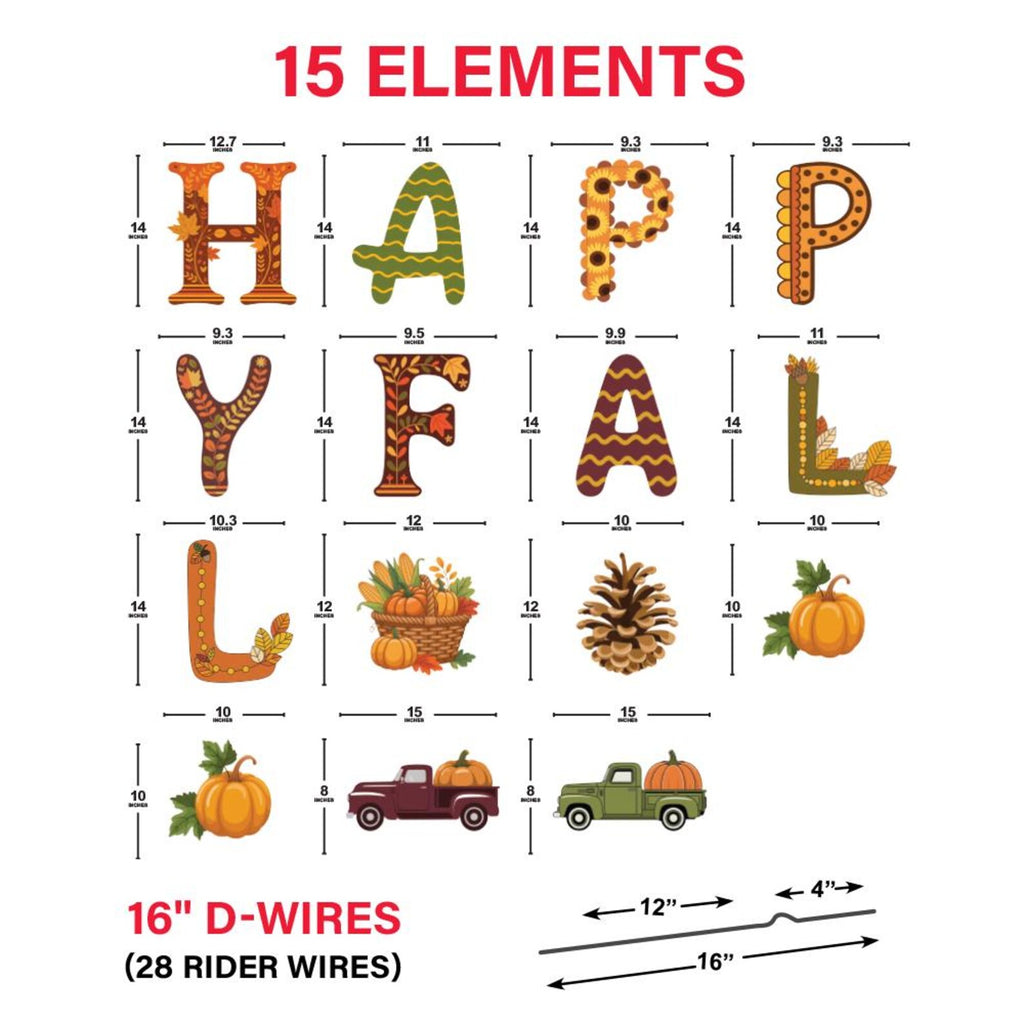 Happy Fall Yard Sign with Metal Stakes, Pumpkin Truck Maple Leaf Pine Cone Lawn Decorations, Autumn Harvest Thanksgiving Outdoor Décor