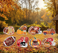 Fall Football Yard Signs with Stakes, Autumn Harvest Pumpkin Lawn Decorations, Thanksgiving Outdoor Garden Patio Sports Party Game Day Décor