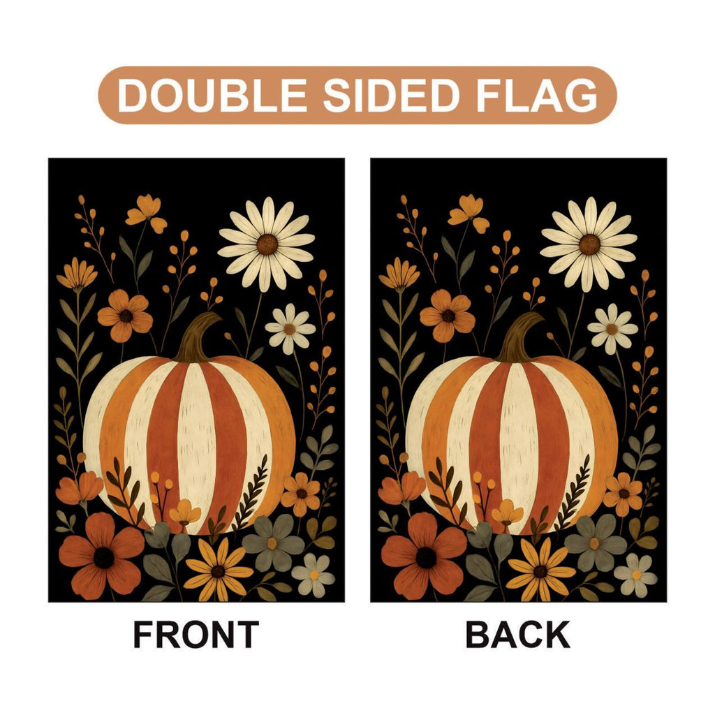 Rustic Pumpkin Garden Flag, Neutral Fall Floral Yard Flag, Autumn Striped Pumpkin Outdoor Decor, Harvest Thanksgiving Welcome Banner