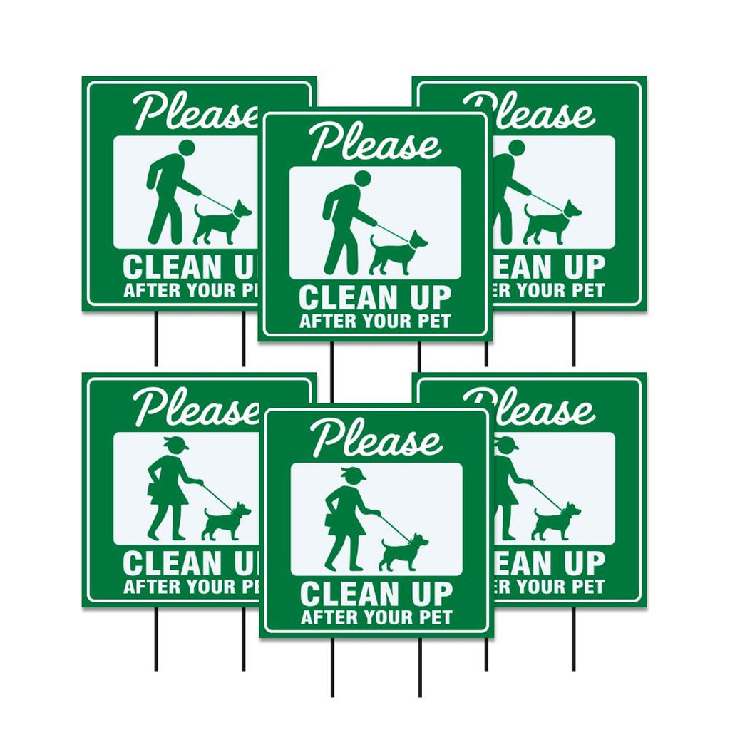 Pack of 6 Please Clean Up After Your Pet Yard Sign - Coroplast Keep Off Grass No Pooping Dog Yard Sign with Stakes