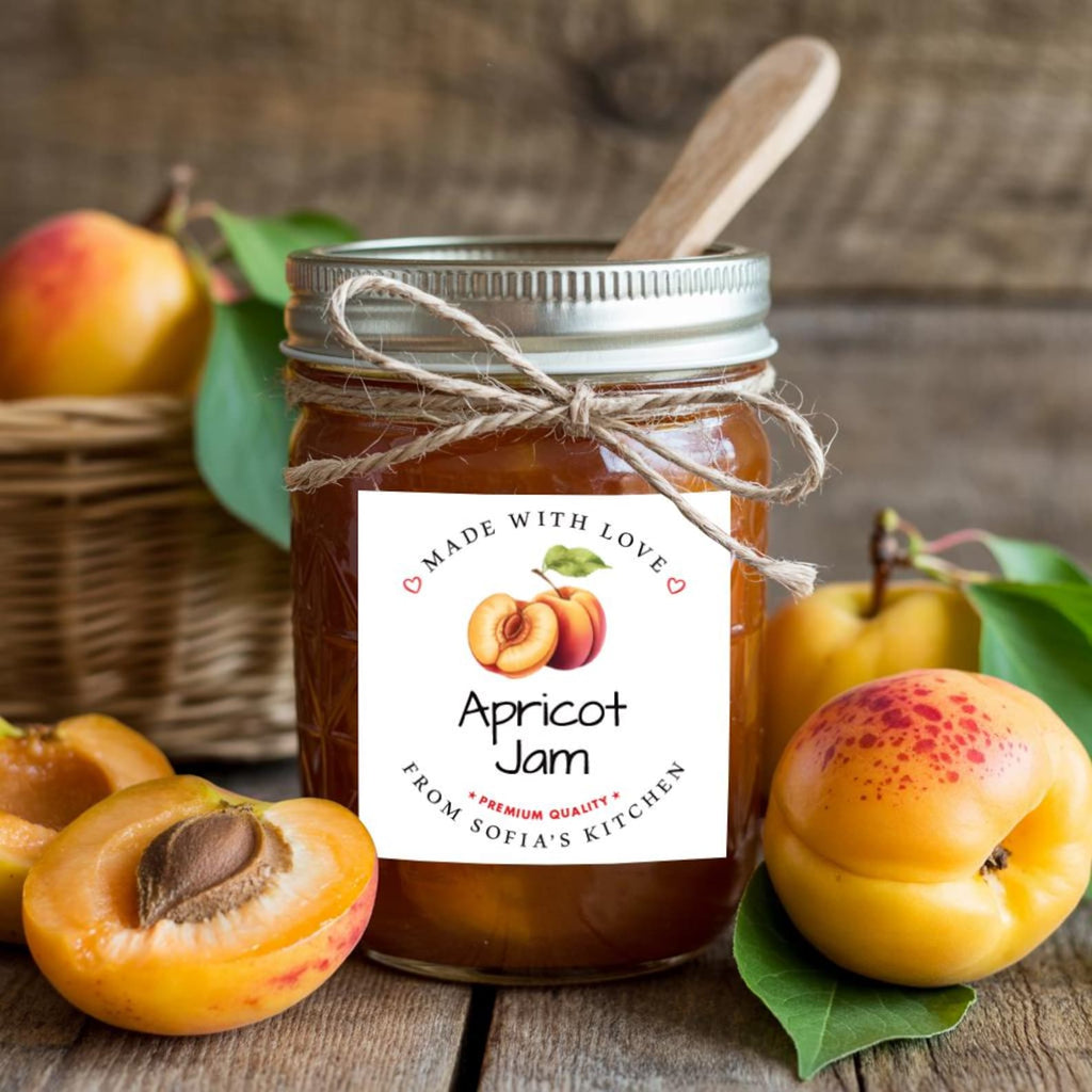 Personalized Apricot Jam Roll Labels, Custom Apricot Jam Product Stickers, Business Apricot Jam Labels for Jars, Canning, Lid Stickers