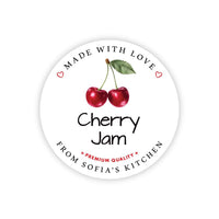 Personalized Cherry Jam Roll Labels, Custom Cherry Jam Product Stickers, Business Cherry Jam Labels for Jars, Canning, Lid Stickers