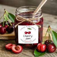 Personalized Cherry Jam Roll Labels, Custom Cherry Jam Product Stickers, Business Cherry Jam Labels for Jars, Canning, Lid Stickers