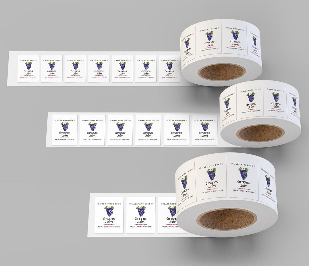 Personalized Grape Jam Roll Labels, Custom Grape Jelly Product Stickers, Business Grape Jelly Labels for Jars, Canning, Lid Stickers